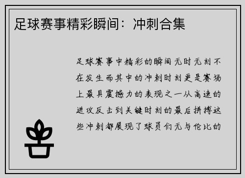 足球赛事精彩瞬间：冲刺合集