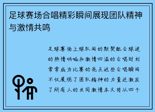 足球赛场合唱精彩瞬间展现团队精神与激情共鸣