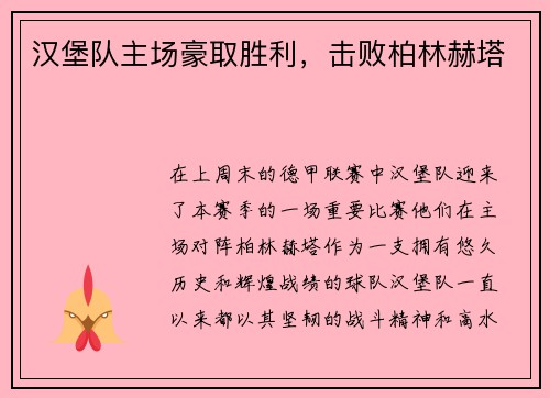 汉堡队主场豪取胜利，击败柏林赫塔