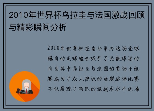 2010年世界杯乌拉圭与法国激战回顾与精彩瞬间分析