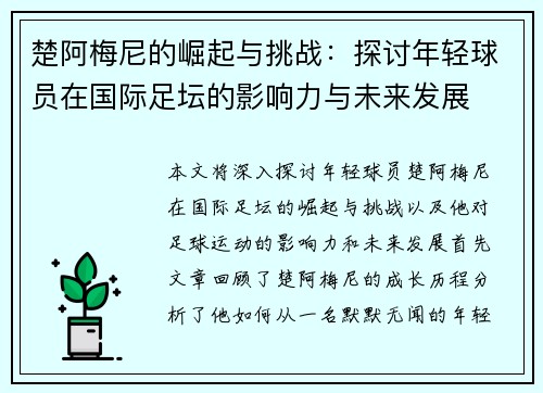 楚阿梅尼的崛起与挑战：探讨年轻球员在国际足坛的影响力与未来发展