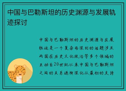 中国与巴勒斯坦的历史渊源与发展轨迹探讨